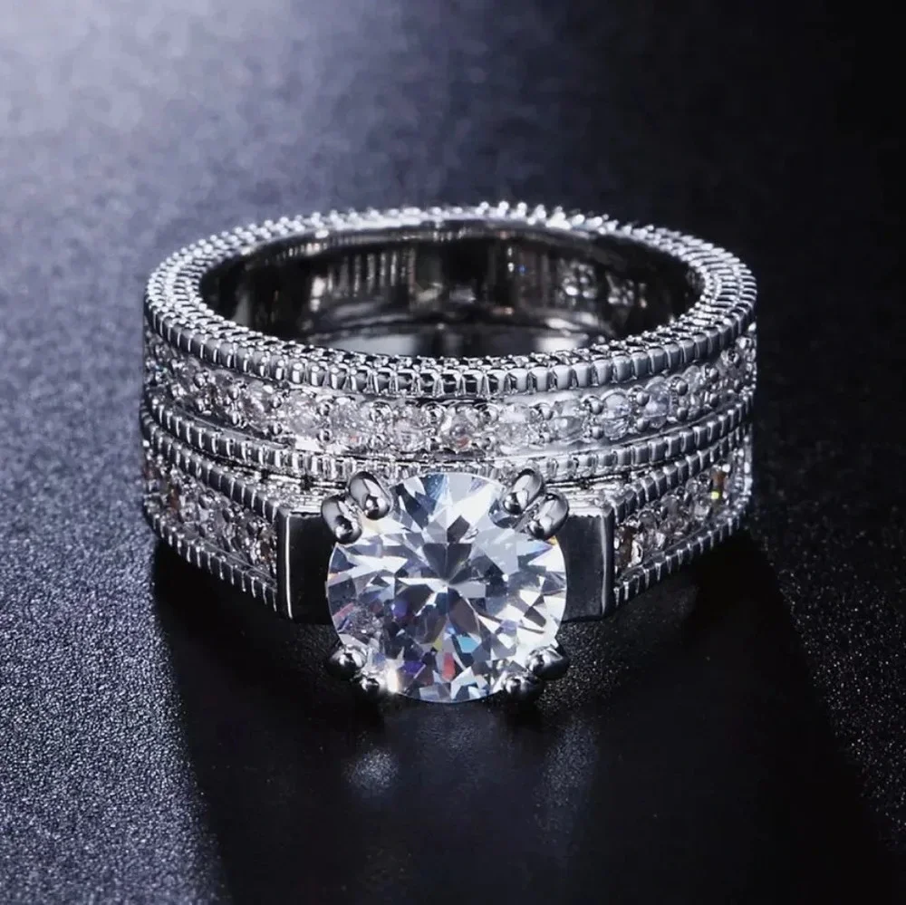 NEW Diamond‎ Simulant Engagement Band Ring Set